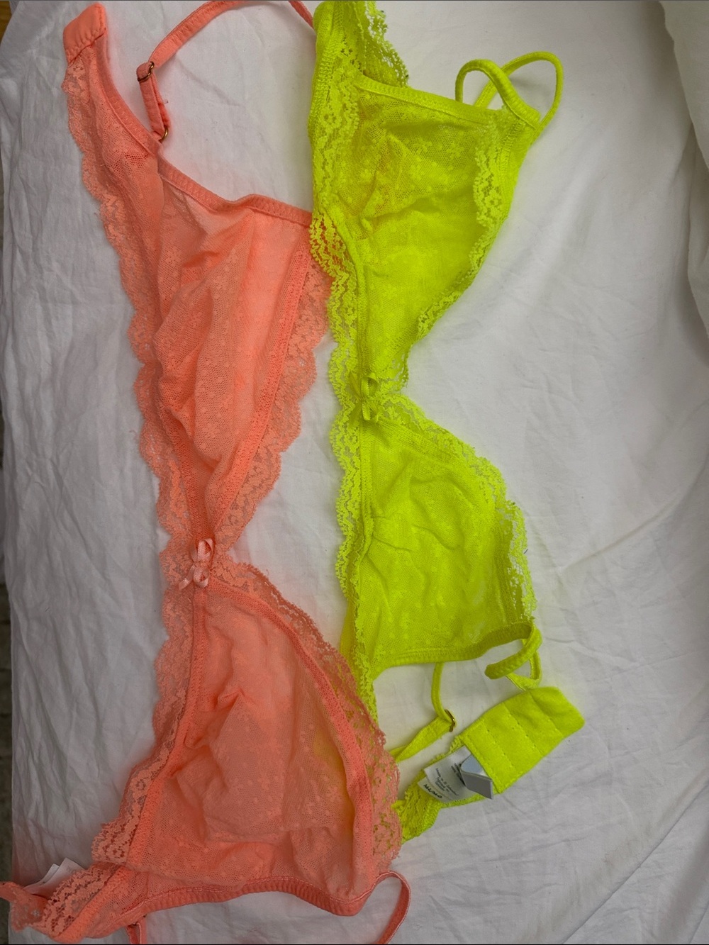 NWOT Eberjey Sheer Lace Bralettes - Neon Yellow and Coral Peach